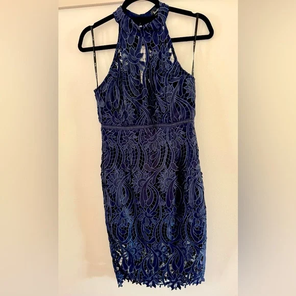 navy blue lace pencil dress Navy Blue Lace Decorative Dress With High Waist Pencil Skirt Slim Temptation Breathable Solid Pattern For Spring Season